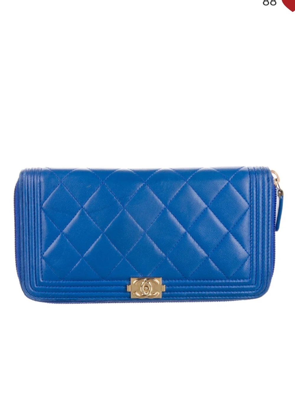 CHANEL Interlocking CC Logo Continental
Boy Wallet. Mint! W/Card. Blue/ Gold.